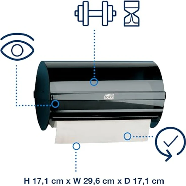 Tork Kleinrollenspender W5, schwarzer Wandhalter, hygienisch umschlossene Rolle, transparente Wartungsanzeige, robustes Kunststoffdesign – Bild 5