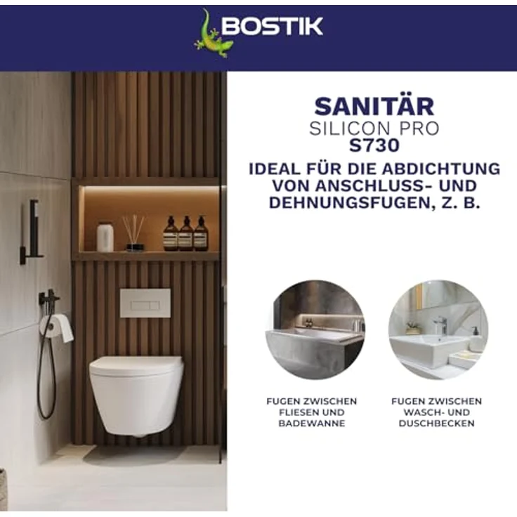 BOSTIK S730 Sanitär Silikon Pro, Fugengrau, 300ml, wasserfest und langlebig für Fugenabdichtung – Bild 5