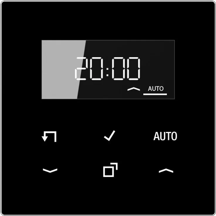 JUNG Zeitschaltuhr Timer Standard 6 Sens.Tast LS 1750 D SW, digitale Programmierung mit Astrofunktion, Echtglasfront, Unterputzmontage