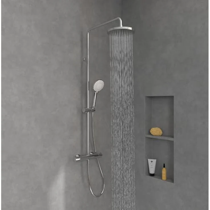 Villeroy & Boch Universal Showers Duschsystem, Duschset mit verstellbarem Handbrausehalter, Regendusche und Thermostat, Handbrause mit 3 Strahlarten, runder Duschkopf, Chrom – Bild 4