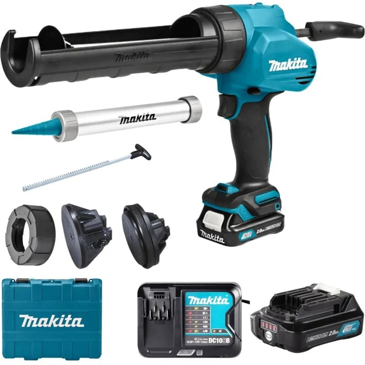 Makita CG100DSAX Silikonpistole 12V, 2Ah mit LED-Beleuchtung und Geschwindigkeitsregulierung, hohe Schubkraft