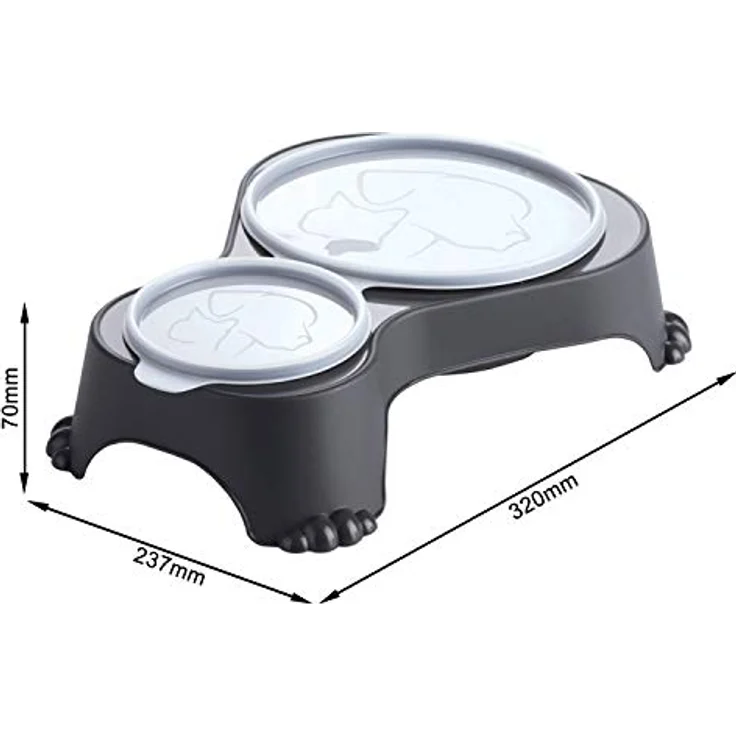 Rotho Sally Doppel Futternapf mit Deckel, Kunststoff (PP) BPA-frei, anthrazit, 1l + 0,28l (32,0 x 23,7 x 7,0 cm) – Bild 3