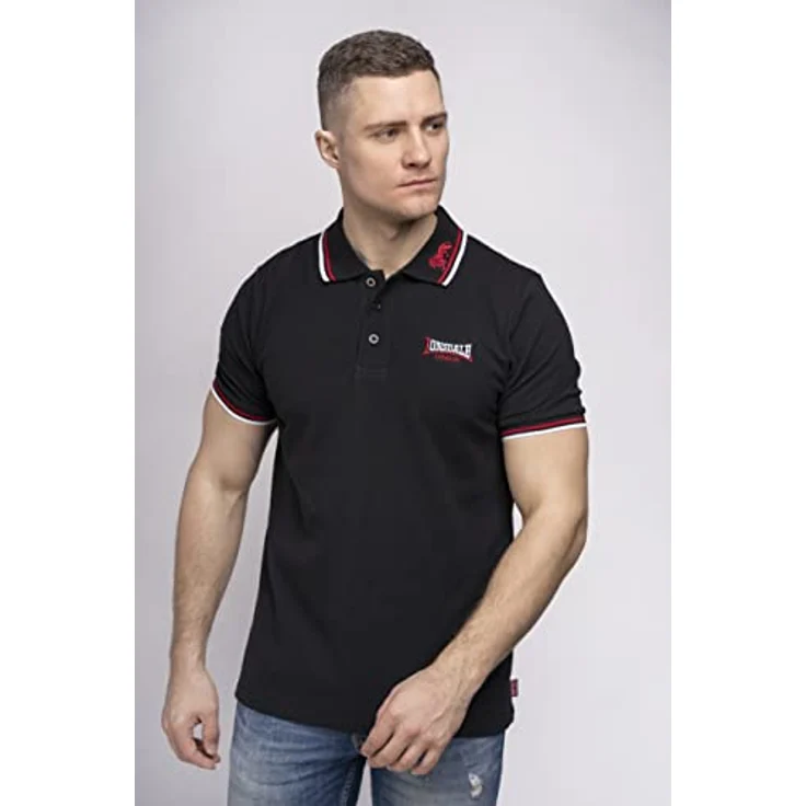 Lonsdale Poloshirt Lion, Arbeitsshirt mit farblich abgesetzten Stickereien und gestreiften Bündchen – Bild 11