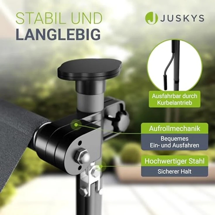 Juskys Klemmmarkise Kapstadt Grau, Montage ohne Bohren, höhenverstellbar, senkrecht/diagonal ausziehbar – Bild 6