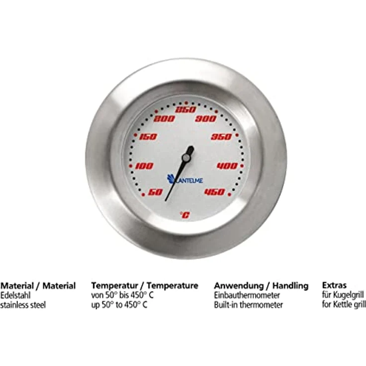 Lantelme Grillthermometer 450 Grad für die Grillhaube Thermometer passend zu allen Smoker Grill Bbq Kohlegrill Kugelgrill zum Einbau Nachrüsten an Grilldeckel – Bild 5