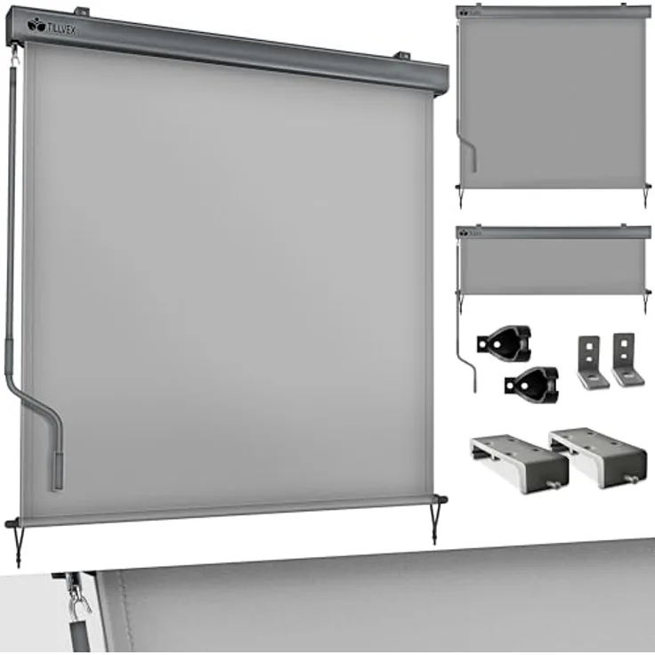 tillvex® Senkrechtmarkise 250 x 140 cm für Außen- und Innenbereich | Außenrollo wasserfest mit Handkurbel für Balkon, Terrasse & Garten | Balkonrollo Sonnenschutz aus Aluminium | Rollo Sichtschutz - Preisvergleich