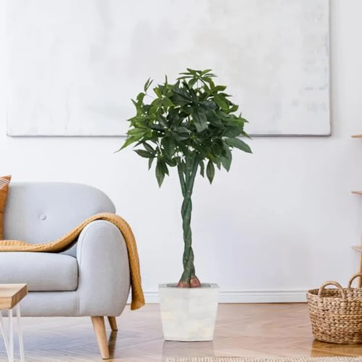 hjh OFFICE Kunstpflanze 160cm PACHIRA Künstliche Deko Pflanze für Schlafzimmer Büro Wohnzimmer, detailgetreues Aussehen, geruchsarm – Bild 4