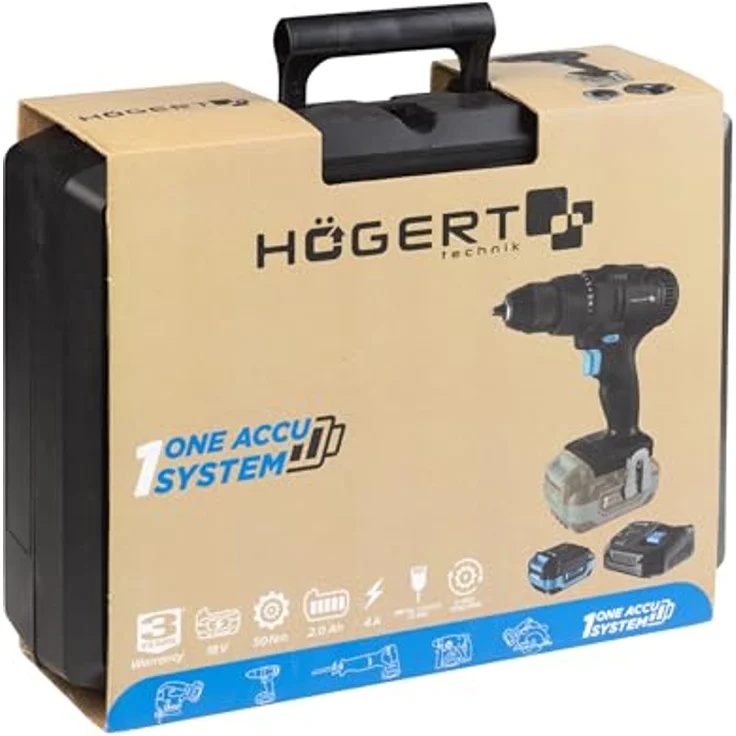 HÖGERT TECHNIK Akku-Bohrschrauber Set 18V, 50 Nm Drehmoment, 2,0 Ah Akku, 4A Ladegerät, Metallgetriebe, LED-Beleuchtung, Auto Lock Bohrfutter, für Holz und Metall – Bild 18