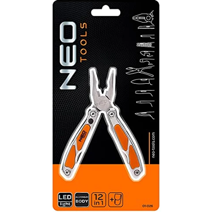 NEO TOOLS Mini-Mehrzweckwerkzeug mit LED, 12 Teile, Aluminium-Griffe, 150mm Gesamtlänge – Bild 5