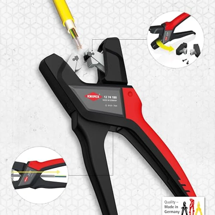 Knipex Abisolierzange 12 74 180, Automatische Abmantelungszange für flexible Zuleitungen, Ø 4,4 mm bis Ø 7,5 mm, ergonomischer Griff – Bild 4