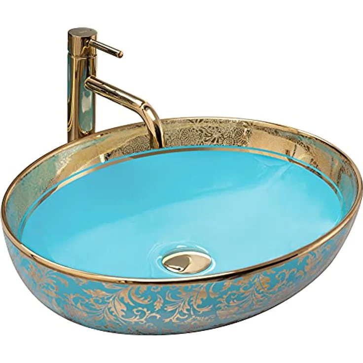 wohnwerk.idee Aufsatzwaschbecken Waschbecken Schwarz Weiß Türkis Gold Orientalisch Margot – Bild 2