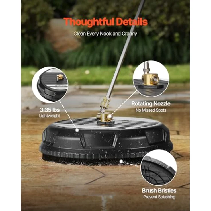 VEVOR 385 mm Hochdruckreiniger, max. 3000 PSI, Kunststoff auf Rädern, 2 Sprühdüsen, 2 Verlängerungsstangen für Beton, schwarz – Bild 5