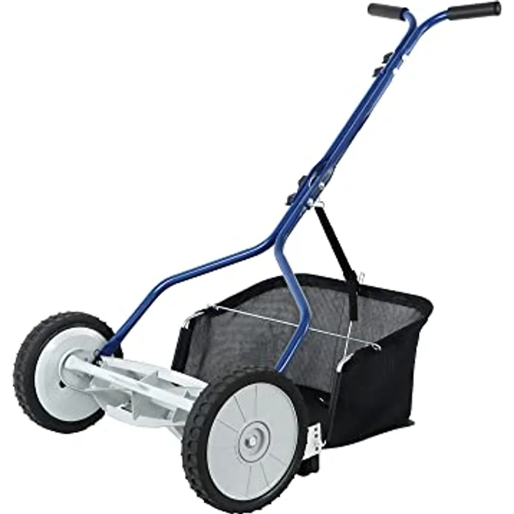 Amazon Basics Spindelmäher mit Grasfangkorb, 18-Zoll (45,7 cm), 5-Klingen, blau