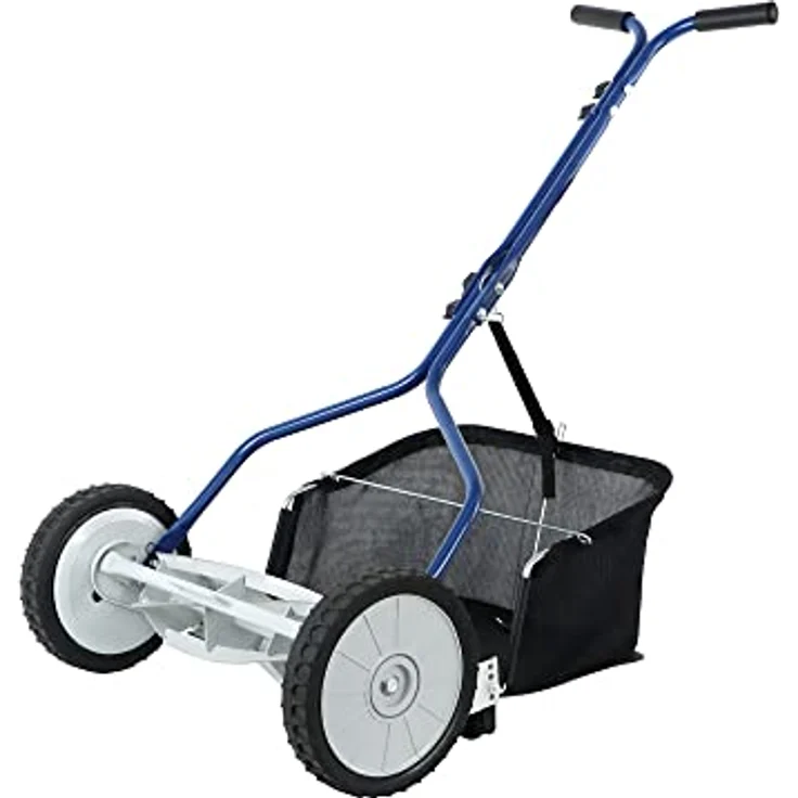 Amazon Basics Spindelmäher mit Grasfangkorb, 18-Zoll (45,7 cm), 5-Klingen, blau – Bild 1