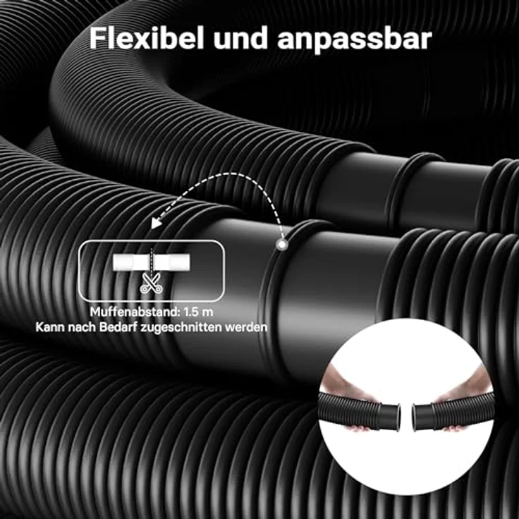 15m - 32mm - Solarschlauch schwarz mit Muffe für Pool 165g-m - Made in Europe – Bild 6