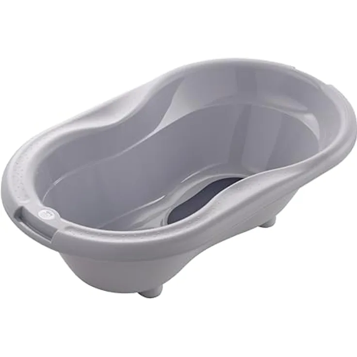 Rotho Babydesign Babybadewanne TOP, ergonomisch mit Antirutschmatte und integriertem Ablaufstopfen, recycelter Kunststoff
