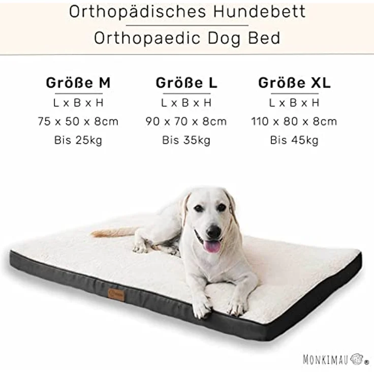 Monkimau orthopädisches Hundebett für mittelgroße Hunde Hundekissen Hundedecke Hundematte flauschig waschbar, grau beige (M - 75 x 50 x 8 cm) – Bild 5