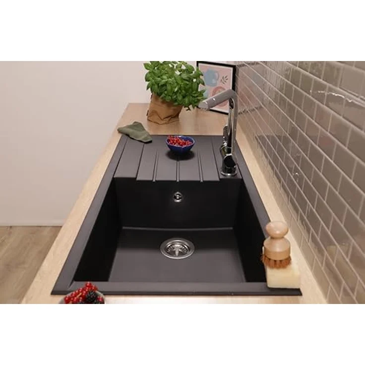 Respekta Houston Mineralitespüle, 1 Becken Einbauspüle in Schwarz, 100 x 50 cm, für Unterschränke ab 60 cm Breite, HOUSTON100X501BS – Bild 4