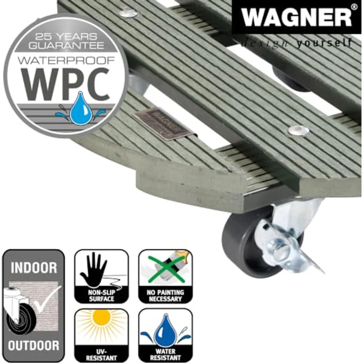 Wagner Multi Roller WPC GH0528, Pflanzenroller mit Ø 290 mm und Tragkraft 100 kg, grün – Bild 4