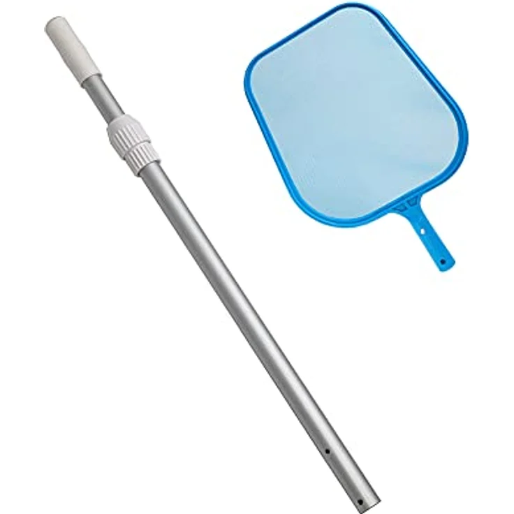 POWERHAUS24 Oberflächenkescher mit Ø 3 cm Alu-Teleskopstange bis 117 cm, blau, für Pool und Whirlpool, feinmaschiges Netz – Bild 1
