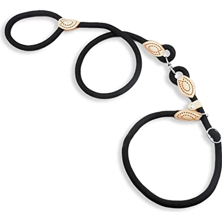 MONKIMAU Hundeleine mit Zugstopp Halsband Set für große Hunde, Nylon 1,4cm x 150cm, reißfest, schwarz – Bild 1