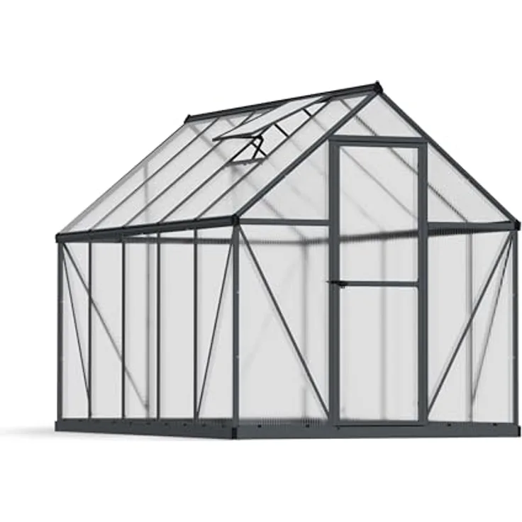 Palram - Canopia Gewächshaus Mythos, 185 x 306 x 208 cm, Grau, unzerbrechliche Polycarbonat-Seitenplatten, rostfreier Aluminiumrahmen