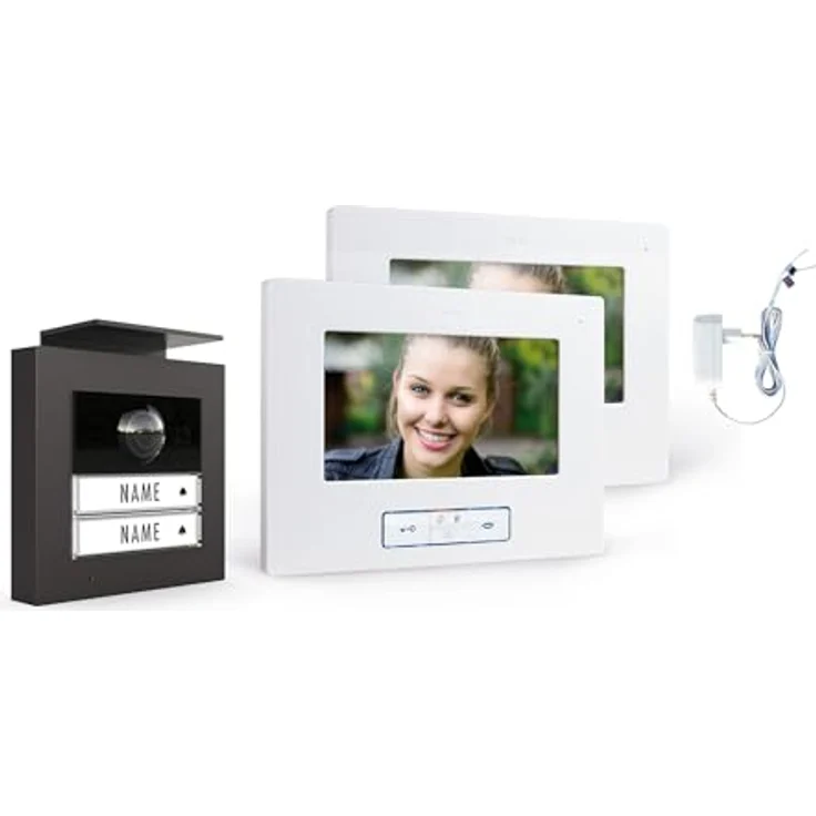 m-e modern-electronics VDV 20206A Video-Türsprechanlage mit Farbmonitor, Weiß-Schwarz – Bild 1