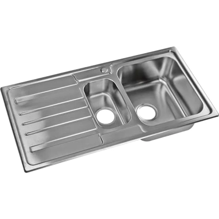 STABILO Sanitaer Einbauspüle 'Klaus' Spülbecken rechts und Ablage links Komplettset mit Siphon, 0,6 mm Materialstärke, 970 mm x 500 mm x 200 mm Wannenmaße – Bild 5
