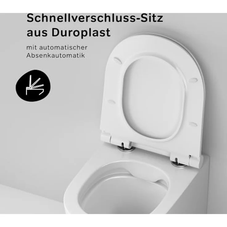Spülrandloses Wand-WC, Toilette für Gäste-WC, Hänge-WC FlashClean aus Keramik mit Softclosing-Sitzabdeckung, WC-Sitz mit Absenkautomatik, AM.PM CXB1700SC X-Joy S – Bild 5