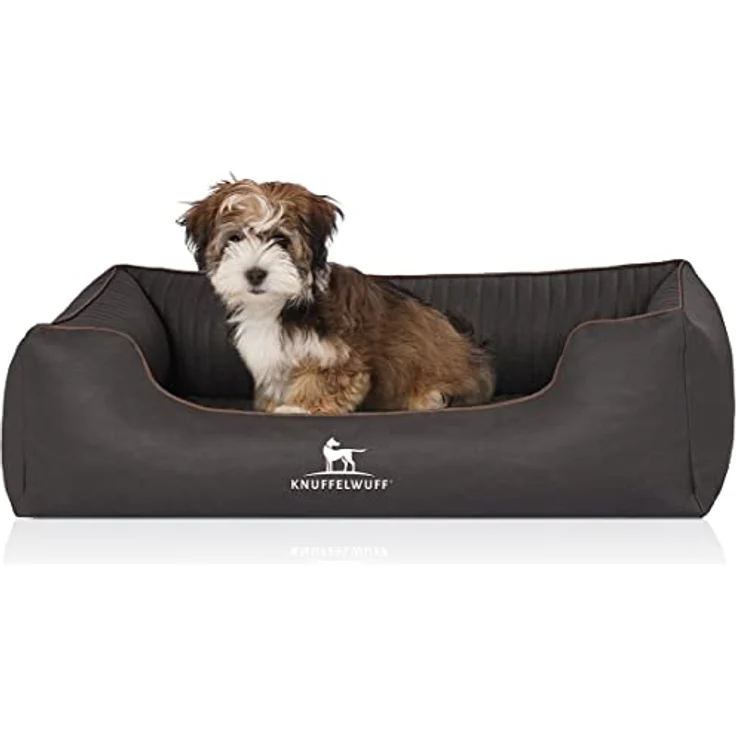 Knuffelwuff Orthopädisches Hundebett Columbia aus Laser-gestepptem Kunstleder M-L 85 x 63cm Schwarz – Bild 1