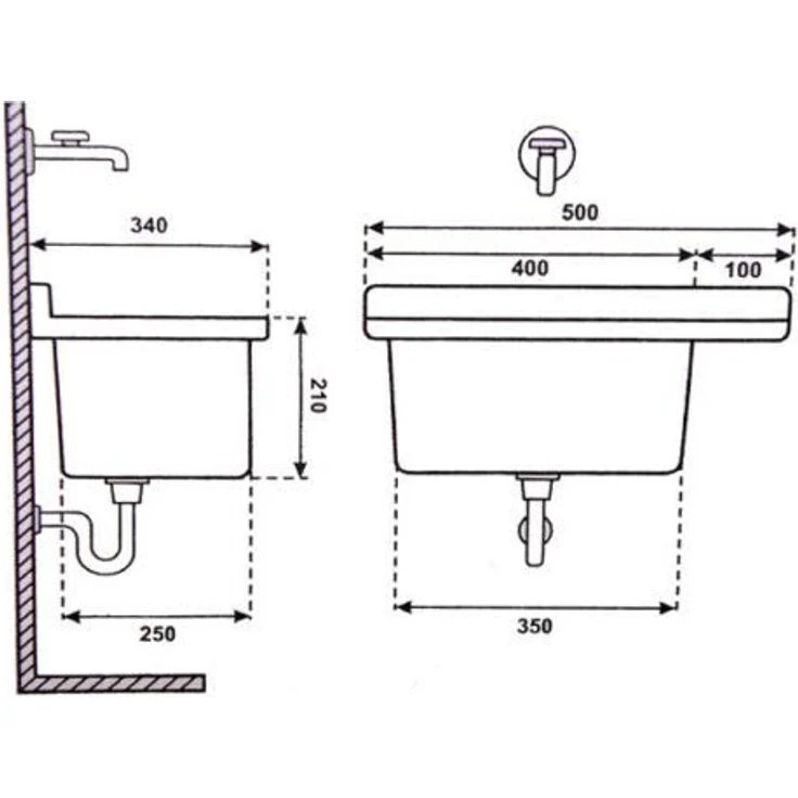 Hydroland Waschbecken SCHWARZ 50, Kunststoff Spülbecken Waschtrog Ausgussbecken mit Ablaufgarnitur 50x34x21, beständig gegen Frost und Chemikalien – Bild 2