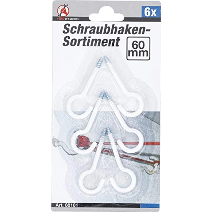 BGS Diy 88181 | Schraubhaken-Sortiment | weiß | kunststoffummantelt | 60 mm | 6-tlg. – Bild 5