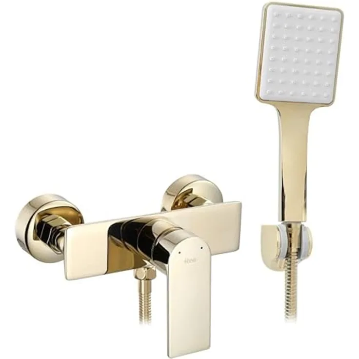 Rea Duscharmatur URBAN GOLD Einhebel Brausebatterie mit Duschkopf aus Messing Mischbatterie für Dusche Brausearmatur Bad (helles gold)
