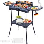 Sommertal BBQ231 Elektrogrill, 2200W 2-in-1 Tisch- und Standgrill mit Windschutz, stufenlosem Temperaturregler und Ablagefläche