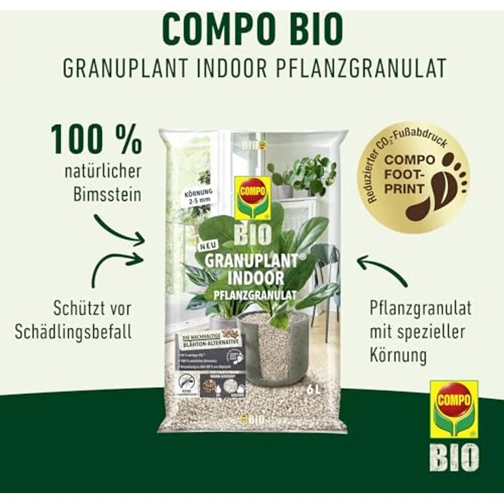 COMPO Bio GRANUPLANT Indoor Pflanzengranulat - 100% natürliches Bimsstein - Körnung 2-5 mm - 6 L, nachhaltiges Pflanzsubstrat für optimales Pflanzenwachstum – Bild 2