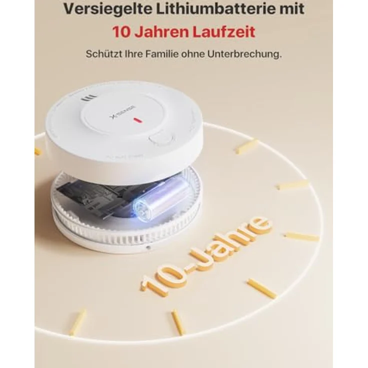 X-SENSE SD2J0AX Rauchmelder, mit 10-Jahres-Batterie und Batteriewarnung, fotoelektrischer Sensor – Bild 3