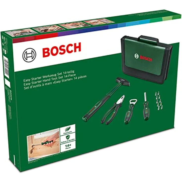 Bosch Home & Garden Easy Werkzeugkoffer, 14-teiliges Set mit Kombizange, Schlosserhammer und Universal-Schraubendreher in praktischer Stofftasche – Bild 7