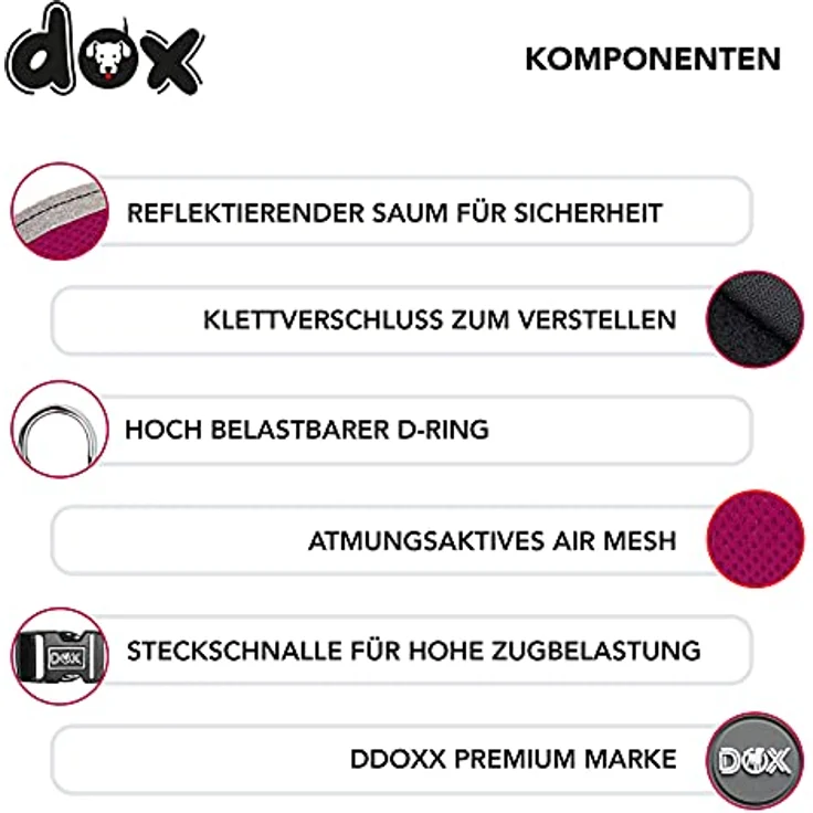 DDOXX Brustgeschirr Air Mesh, Step-In, reflektierend | viele Farben | für kleine, mittlere & mittelgroße Hunde | Hunde-Geschirr Hund Katze Welpe | Katzen-Geschirr Welpen-Geschirr | Pink, XS – Bild 2
