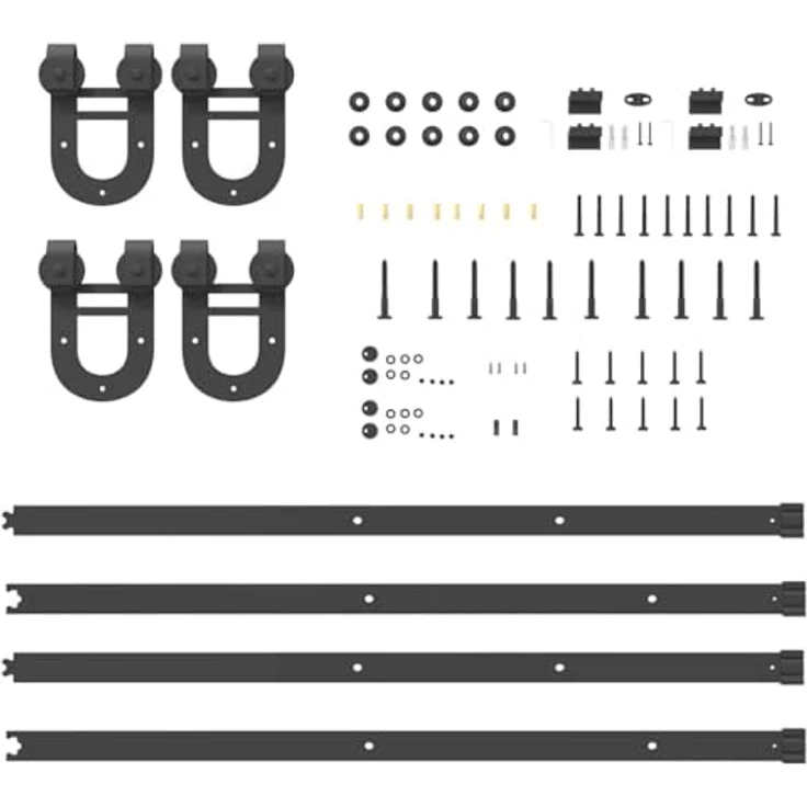 vidaXL Schiebetürbeschlag-Set 200 cm, Stahl Schwarz, leise Schiebetürrollen für breite Türöffnungen, korrosionsbeständig, einfache Montage – Bild 5
