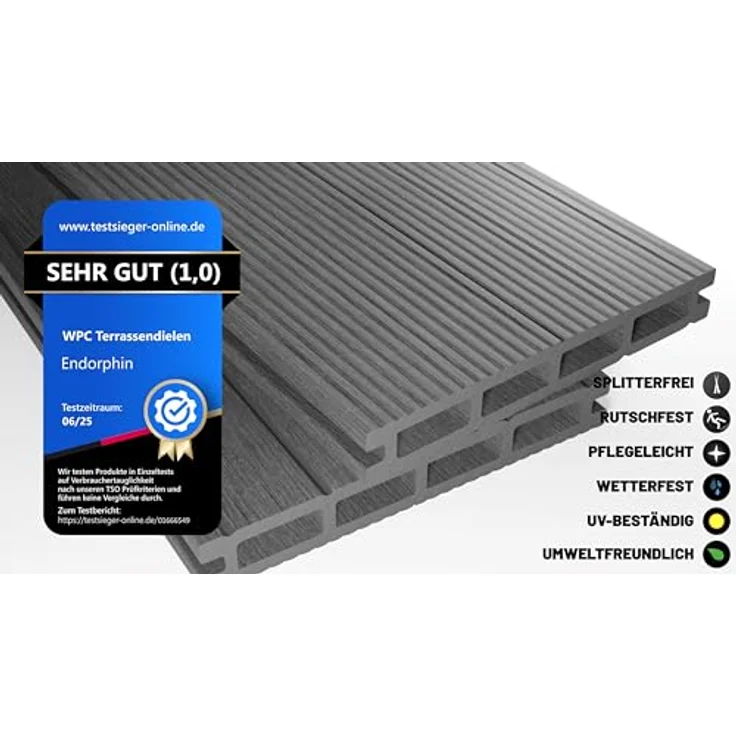 Endorphin Terrassendielen ® WPC Komplettset 20m², hellgrau, witterungsbeständig, rutschfest, pflegeleicht – Bild 4