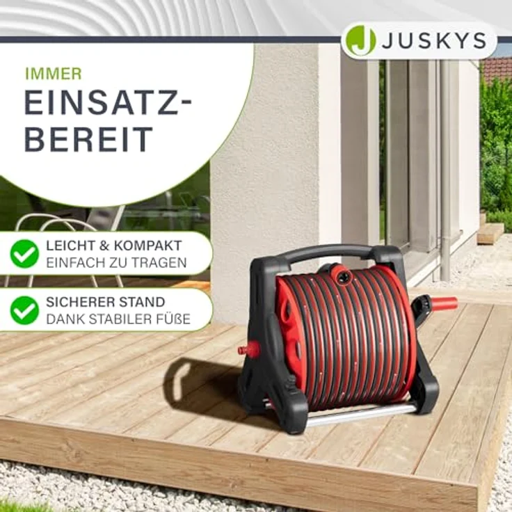 Juskys Schlauchtrommel Basic, 30 m, Multifunktionsbrause, 10 Funktionen, diverse Adapter, rot/grau – Bild 5