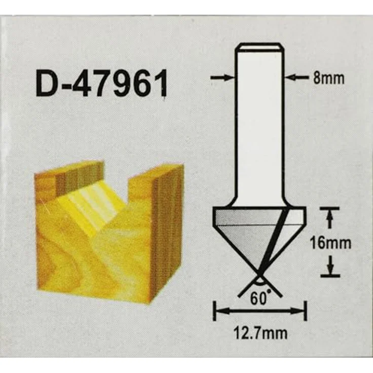 Makita D-47961 V-Nutfräser 12,7mm, Ø 8mm Schaft, 60° Winkel, 16mm Arbeitslänge, 48mm Gesamtlänge – Bild 2