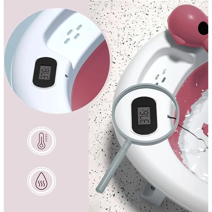 Moby-System Faltbare Babybadewanne mit LCD-Thermometer, ergonomischem Standfuß und Halterung - Altrosa – Bild 7