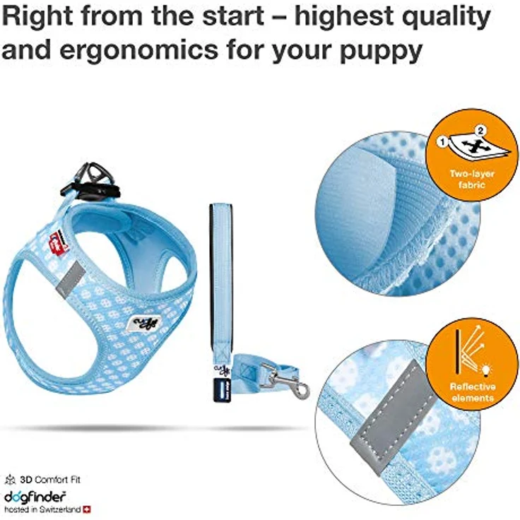 Vest Harness Air-Mesh Skyblue-Circles M & Leash L – Bild 3