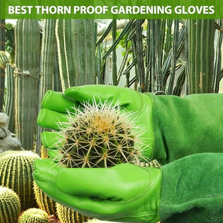 SLARMOR Gartenhandschuhe aus Leder, Dornensicher mit Unterarmschutz, Lange Rindsleder Arbeitshandschuhe für Garten und Haushaltsaufgaben – Bild 3