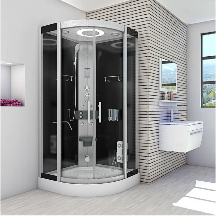 AcquaVapore Komplettdusche D58-03T0-EC Schwarz 80x80, Sicherheitsglas ESG, inklusive Duschwanne