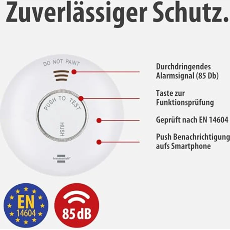 Brennenstuhl Connect RM A 3020, WiFi Rauchwarnmelder mit 85 dB Alarmton, inklusive Befestigungsmaterial – Bild 3