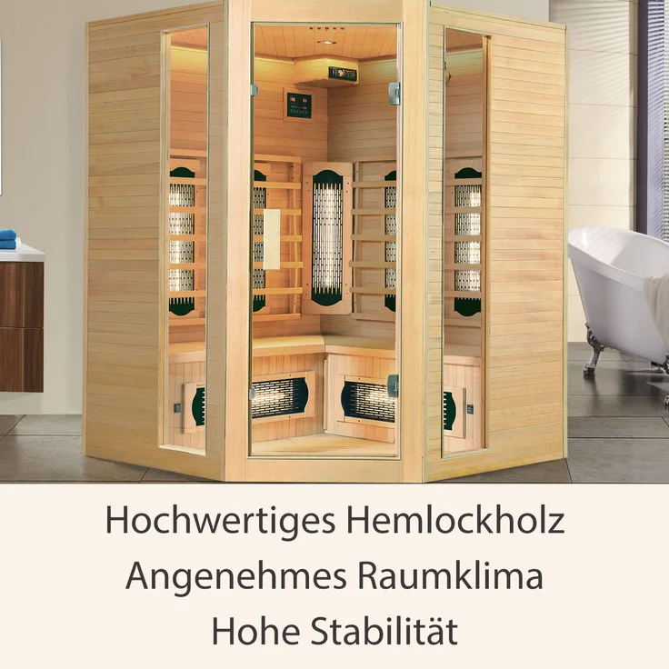 Artsauna Infrarotkabine Nyborg E150V – Vollspektrum Infrarotsauna - 4 Personen – LED-Farblicht, digitaler Steuerung – Hemlock-Holz, 150 x 150 x 190 cm – Bild 7