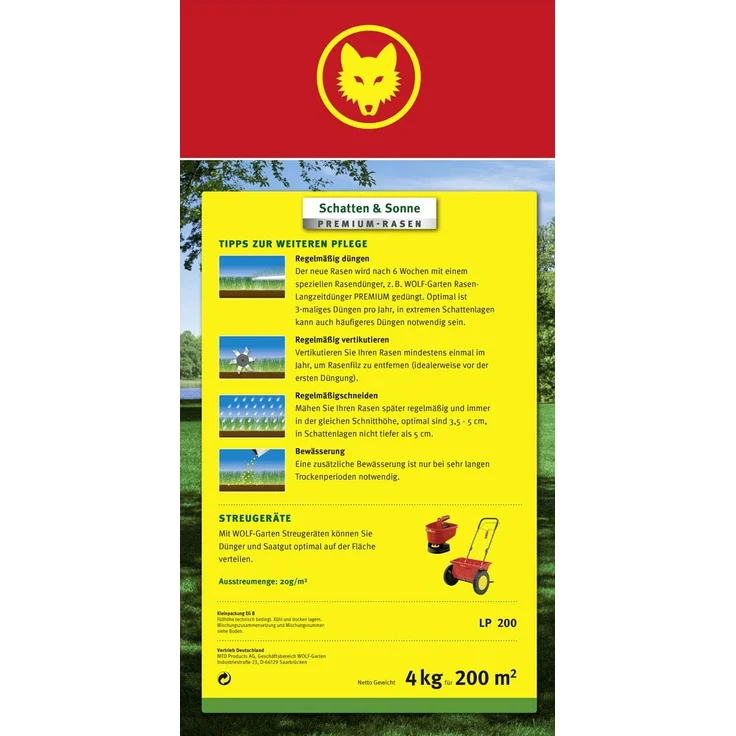WOLF-Garten Premium-Rasen Schatten & Sonne LP 200 4kg 200 m² 100.000 Triebe/m² mit Poa supina Samen – Bild 5