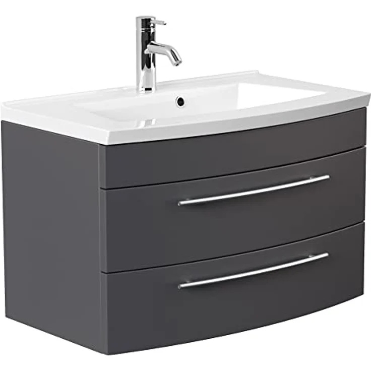 emotion Waschbecken mit Unterschrank in Anthrazit Seidenglanz, B82 x H53,2 x T49 cm, Mineralgussbecken mit zwei Schubladen und Softclose-System – Bild 5